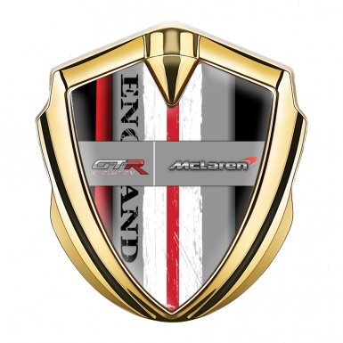 Mclaren GTR Emblem Ornament Badge Gold Crimson Stripe England Motif