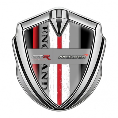 Mclaren GTR Emblem Ornament Badge Silver Crimson Stripe England Motif