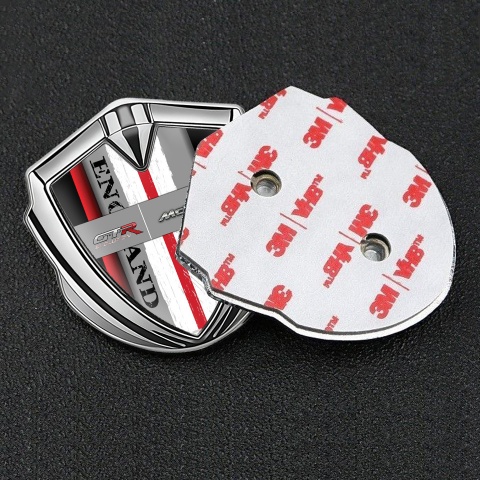 Mclaren GTR Emblem Ornament Badge Silver Crimson Stripe England Motif