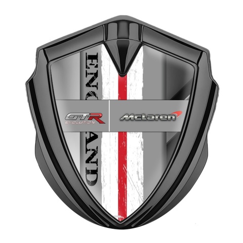 Mclaren GTR Emblem Ornament Badge Graphite Polished Steel England Motif