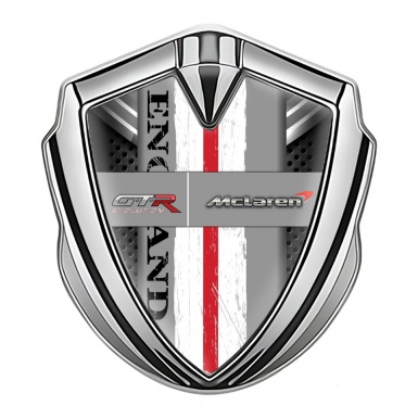Mclaren GTR Emblem Metal Badge Silver Grey Ribbon England Edition