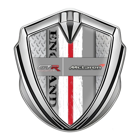Mclaren GTR Emblem Badge Self Adhesive Silver Treadplate England Edition