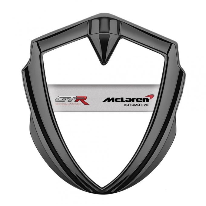 Mclaren GTR Emblem Car Badge Graphite White Base Evolution Design
