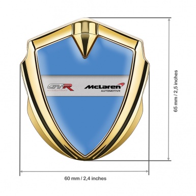 Mclaren GTR Metal Emblem Self Adhesive Gold Blue Base Evolution Design