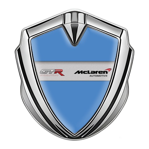 Mclaren GTR Metal Emblem Self Adhesive Silver Blue Base Evolution Design