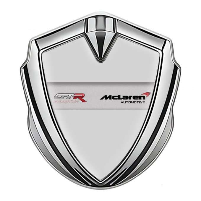 Mclaren GTR Fender Emblem Badge Silver Grey Base Evolution Design