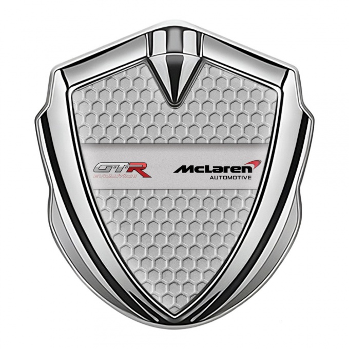 Mclaren GTR Metal Emblem Badge Silver Honeycomb Evolution Design