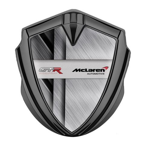 Mclaren GTR 3d Emblem Badge Graphite Brushed Aluminum Evolution Style