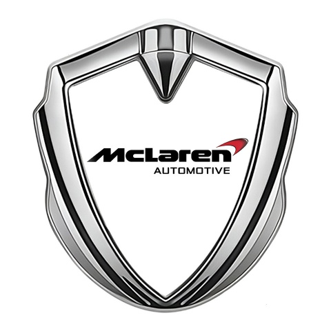 Mclaren Emblem Silicon Badge Silver White Background Classic Logo