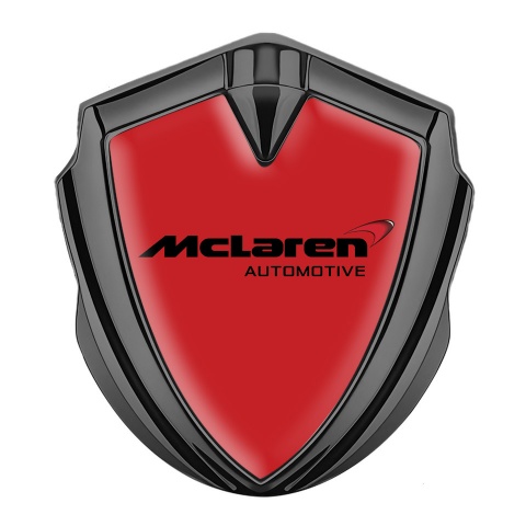 Mclaren Metal Domed Emblem Graphite Crimson Background Classic Logo