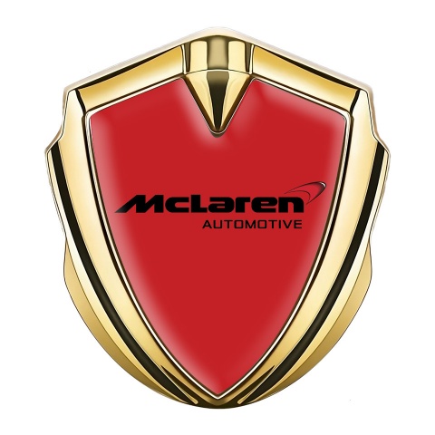 Mclaren Metal Domed Emblem Gold Crimson Background Classic Logo