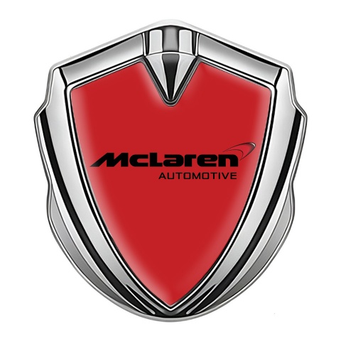 Mclaren Metal Domed Emblem Silver Crimson Background Classic Logo