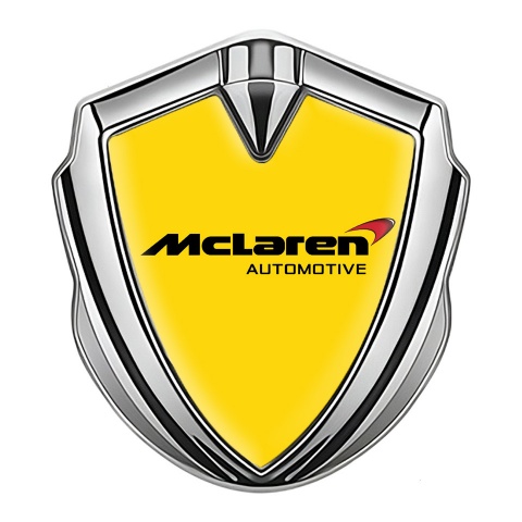 Mclaren Metal Domed Emblem Silver Yellow Background Classic Logo