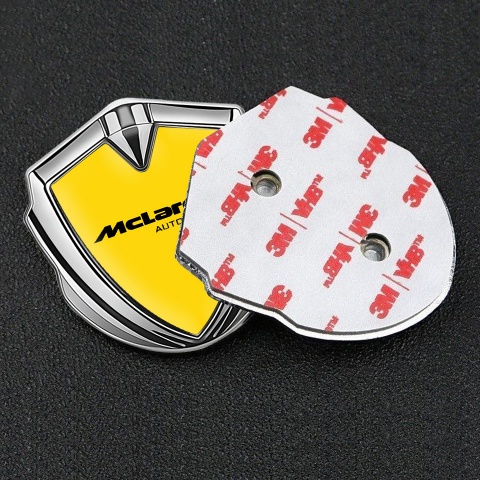 Mclaren Metal Domed Emblem Silver Yellow Background Classic Logo