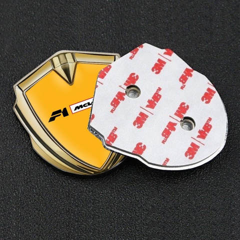 Mclaren F1 Silicon Emblem Badge Gold Orange Base Black White Logo