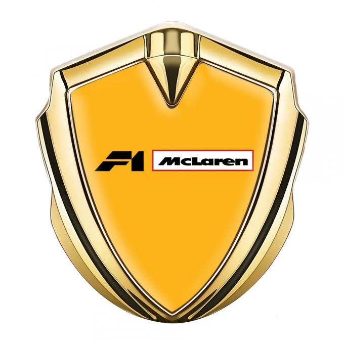 Mclaren F1 Silicon Emblem Badge Gold Orange Base Black White Logo