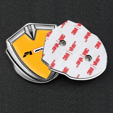 Mclaren F1 Silicon Emblem Badge Silver Orange Base Black White Logo