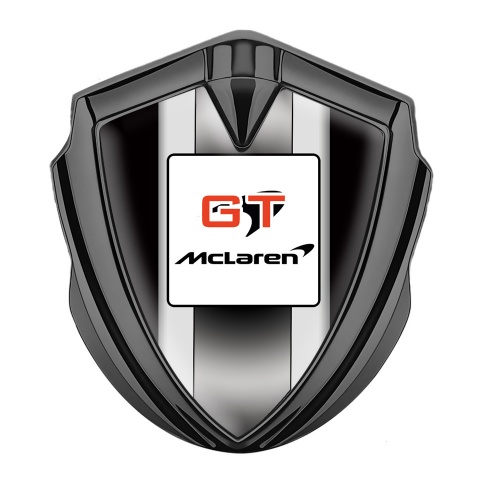 Mclaren GT Emblem Trunk Badge Graphite Black Frame White Stripes Design