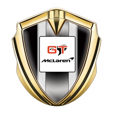 Mclaren GT Emblem Trunk Badge Gold Black Frame White Stripes Design
