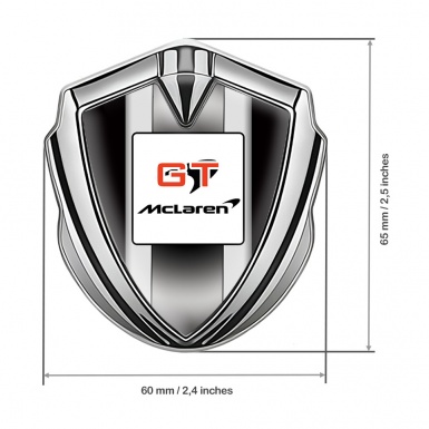 Mclaren GT Emblem Trunk Badge Silver Black Frame White Stripes Design