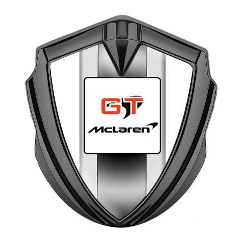 Mclaren GT Emblem Self Adhesive Graphite White Frame Grey Stripes Design
