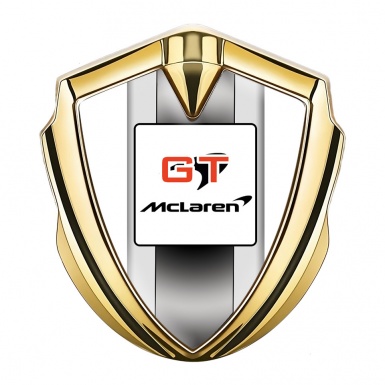 Mclaren GT Emblem Self Adhesive Gold White Frame Grey Stripes Design