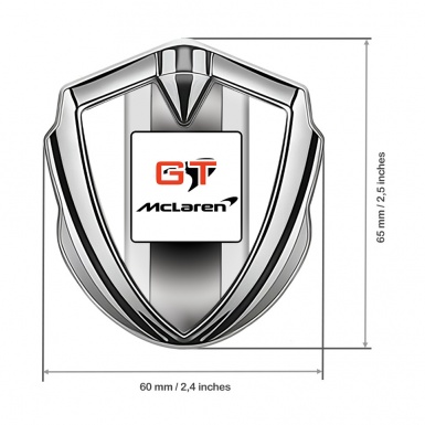 Mclaren GT Emblem Self Adhesive Silver White Frame Grey Stripes Design