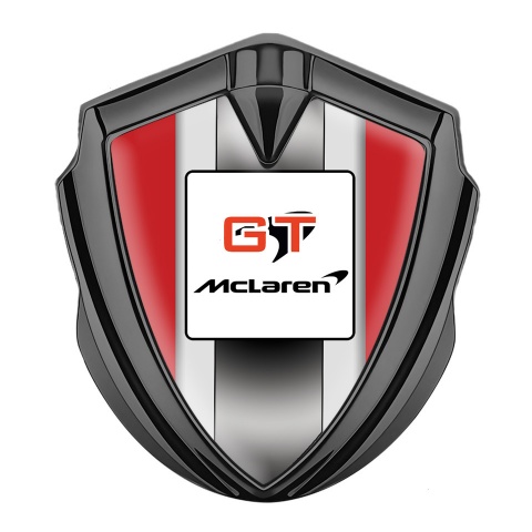 Mclaren GT Metal Emblem Badge Graphite Red Frame Grey Stripes Design