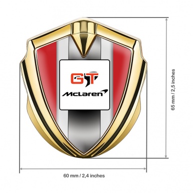 Mclaren GT Metal Emblem Badge Gold Red Frame Grey Stripes Design