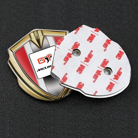 Mclaren GT Metal Emblem Badge Gold Red Frame Grey Stripes Design