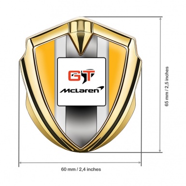 Mclaren GT Domed Emblem Badge Gold Orange Frame Grey Stripes Design