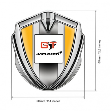 Mclaren GT Domed Emblem Badge Silver Orange Frame Grey Stripes Design