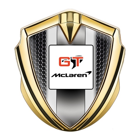 Mclaren GT Bodyside Domed Emblem Gold Dark Mesh Grey Stripes Design