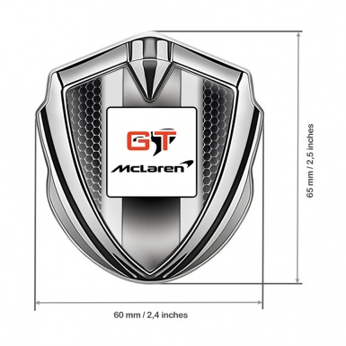 Mclaren GT Bodyside Domed Emblem Silver Dark Mesh Grey Stripes Design