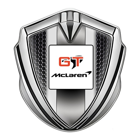 Mclaren GT Bodyside Domed Emblem Silver Dark Mesh Grey Stripes Design