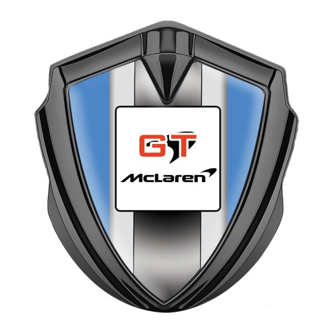 Mclaren GT Emblem Metal Badge Graphite Blue Frame Grey Stripes Edition