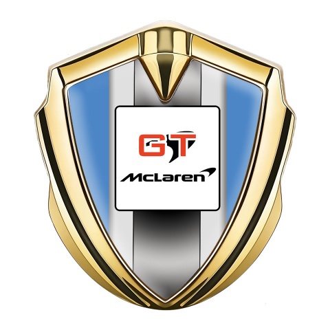 Mclaren GT Emblem Metal Badge Gold Blue Frame Grey Stripes Edition