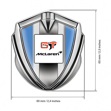 Mclaren GT Emblem Metal Badge Silver Blue Frame Grey Stripes Edition