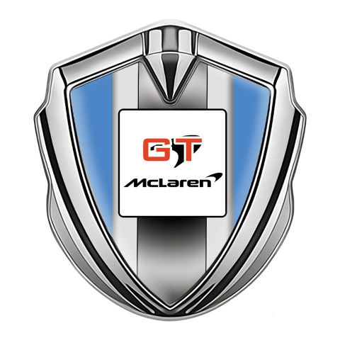 Mclaren GT Emblem Metal Badge Silver Blue Frame Grey Stripes Edition