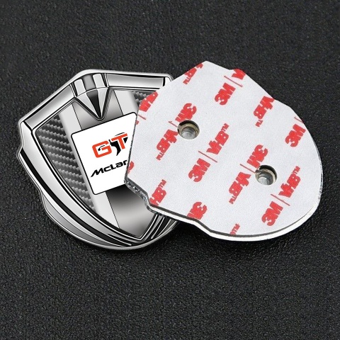 Mclaren GT Silicon Emblem Badge Silver Dark Carbon Grey Stripes Edition