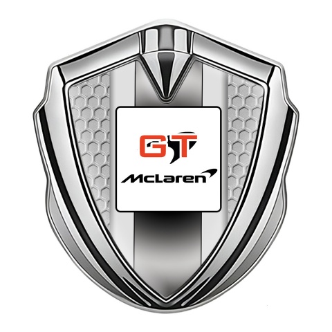 Mclaren GT Emblem Silicon Badge Silver Honeycomb Grey Stripes Edition