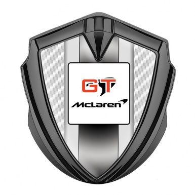 Mclaren GT Metal Domed Emblem Graphite White Carbon Grey Stripes Design