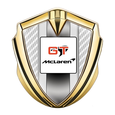 Mclaren GT Metal Domed Emblem Gold White Carbon Grey Stripes Design
