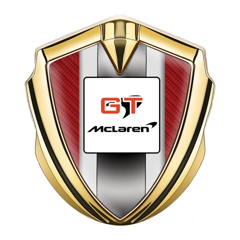 Mclaren GT Badge Self Adhesive Gold Red Carbon Grey Stripes Design