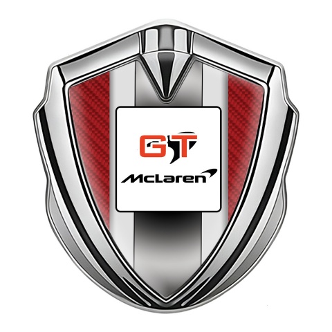 Mclaren GT Badge Self Adhesive Silver Red Carbon Grey Stripes Design
