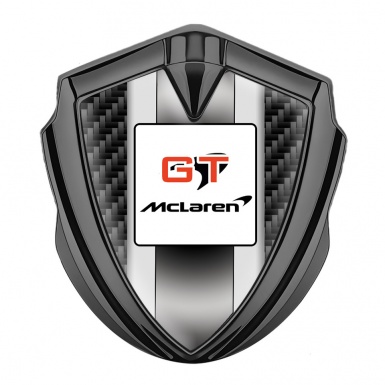 Mclaren GT Emblem Fender Badge Graphite Black Carbon Grey Stripes Design