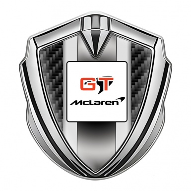 Mclaren GT Emblem Fender Badge Silver Black Carbon Grey Stripes Design