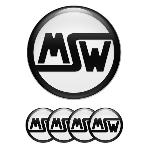 MSW Stickers for Wheels Center Caps White Black Ring Logo Edition