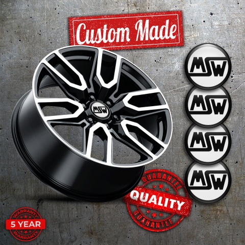 MSW Stickers for Wheels Center Caps White Black Ring Logo Edition