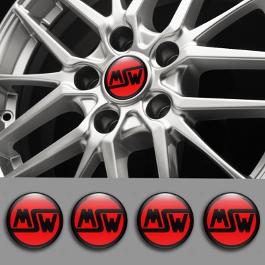 MSW Emblem for Wheel Center Caps Red Black Ring Logo Edition